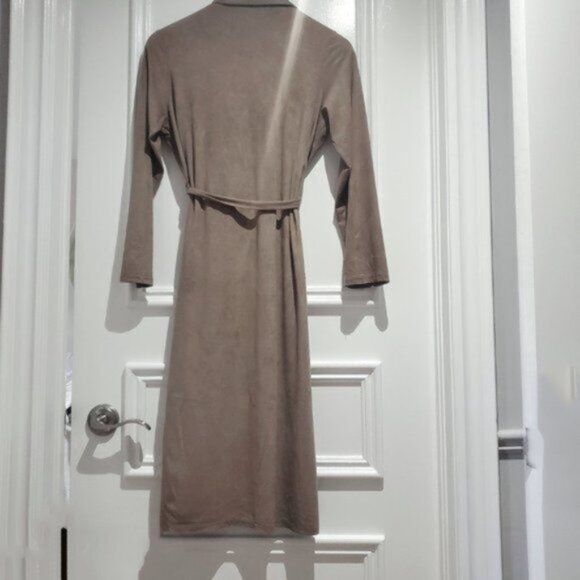 Vintage Y2K Super Soft Suedette Long Open Tie Waist Longline Trench Cardi - Picture 14 of 14